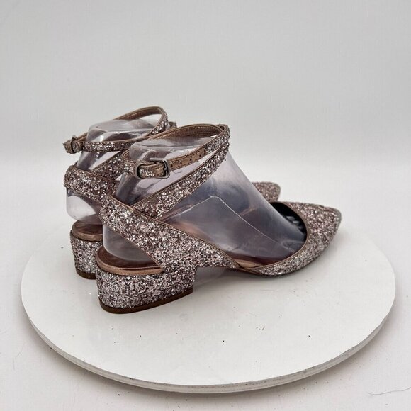 Jimmy Choo Women Size EU 37 US 7 Silver Pink Glitter Ankle Strap Low Heel Sandal - Picture 5 of 16